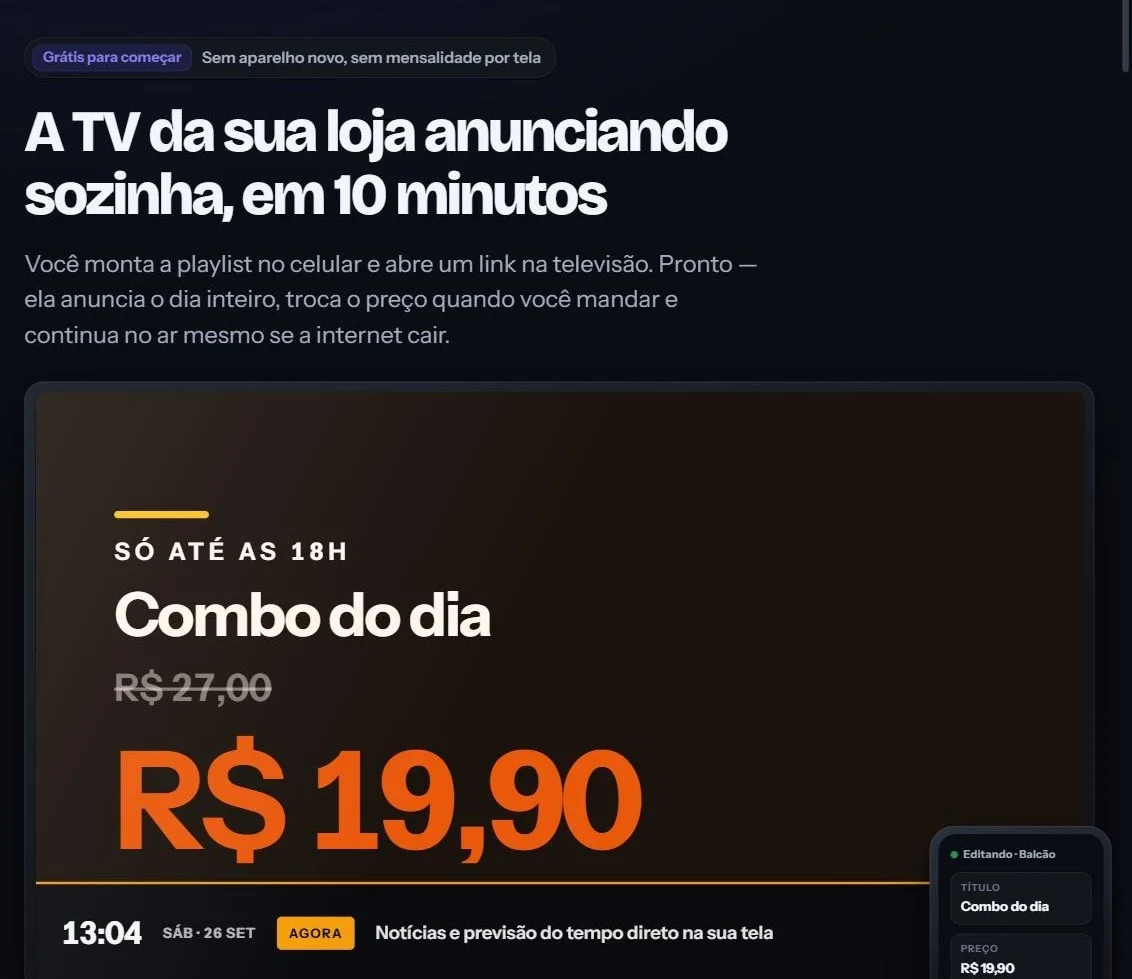 Landing page do Propaganda na TV